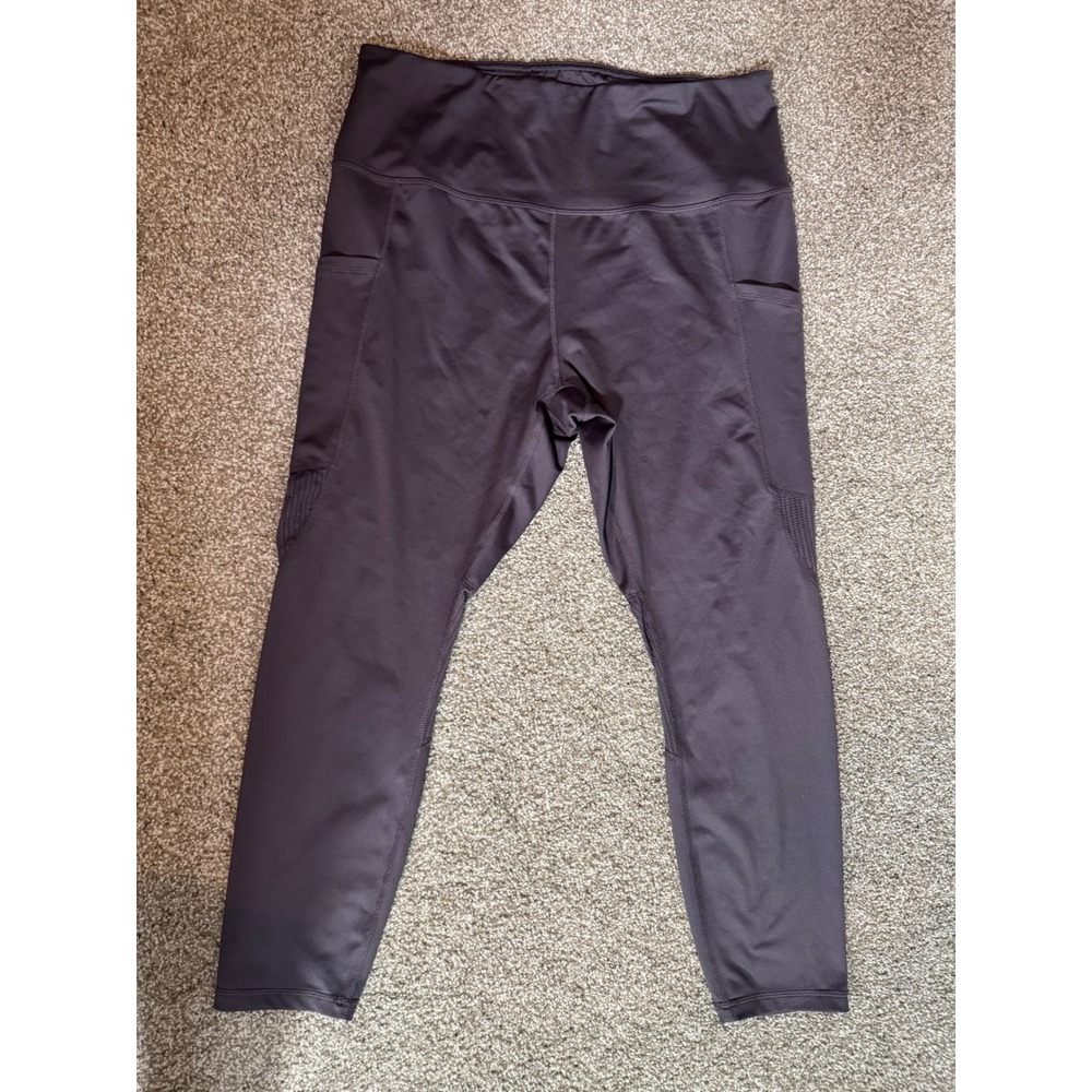 Reebok Womens High Waisted Mesh Panel Leggings with Pockets Purple XL RN117927